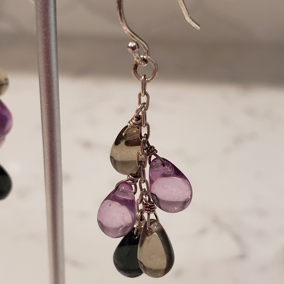 Sterling and cabachon amethyst earrings - Picture 4 of 4